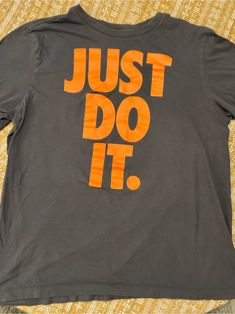 Nike Men’s Gray Short-Sleeve Tee with Orange "JUST DO IT." Graphic